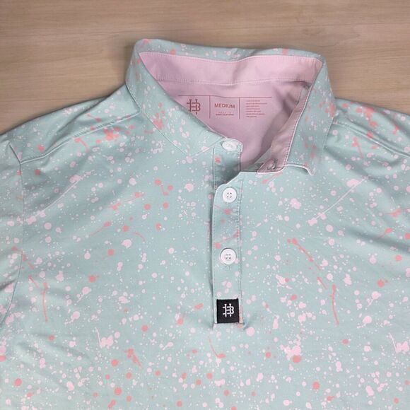 Hazards & Bogeys Performance Golf Polo Shirt Green Paint Splatter Size Medium‎ - Picture 5 of 7